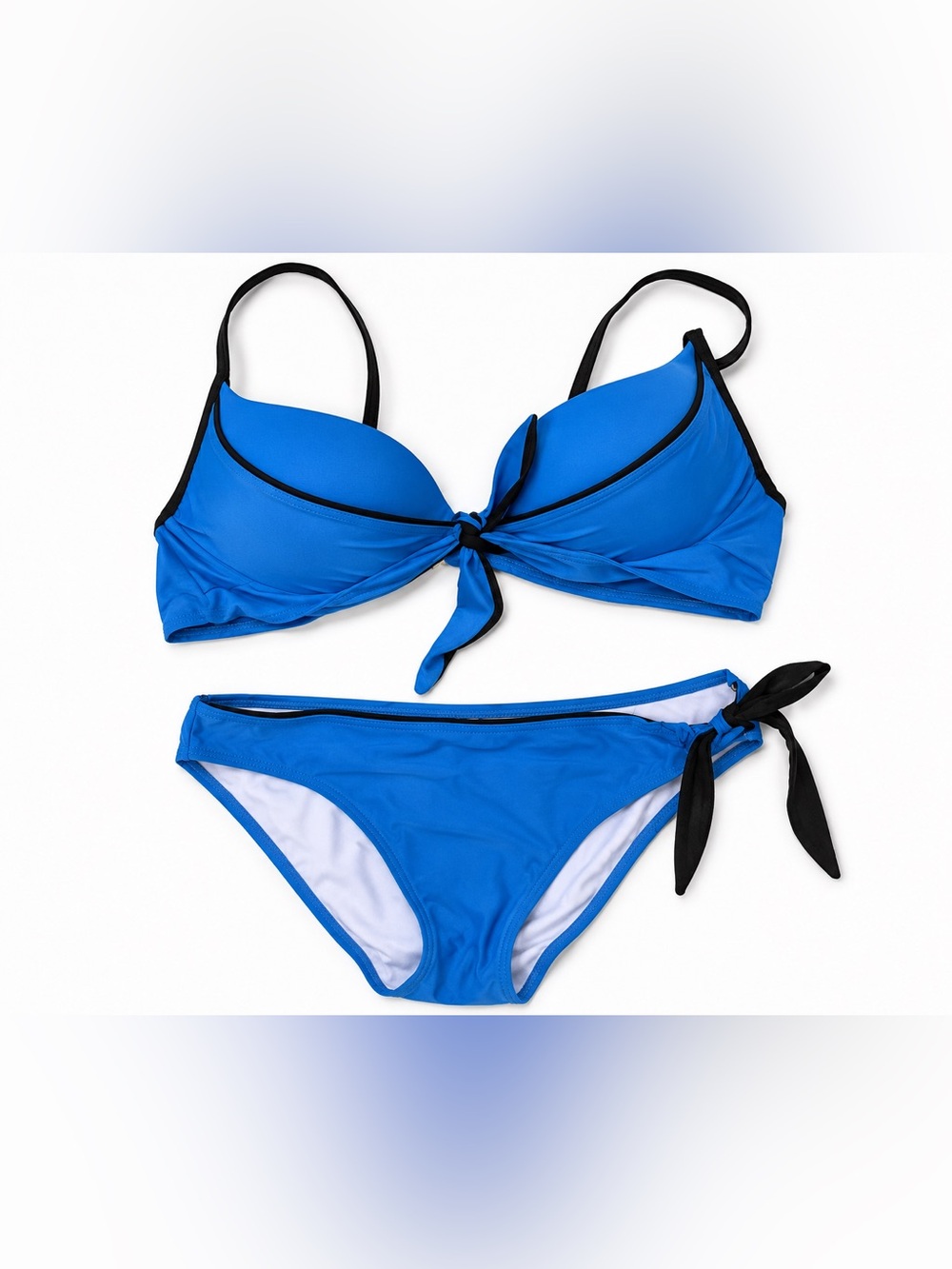 Blue Bikini Set with Black Trim Size 14 Tie Front Swimwear